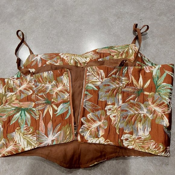 CIDER Women's Floral Spaghetti Straps Corset/Bustier- Brown/Bronze/Green Medium - Picture 10 of 10